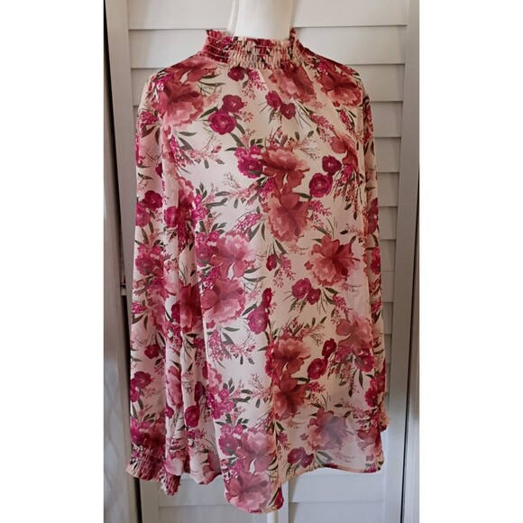 Torrid Smocked Mock Neck Long Sleeve Chiffon Floral Blouse 2X - Picture 3 of 8